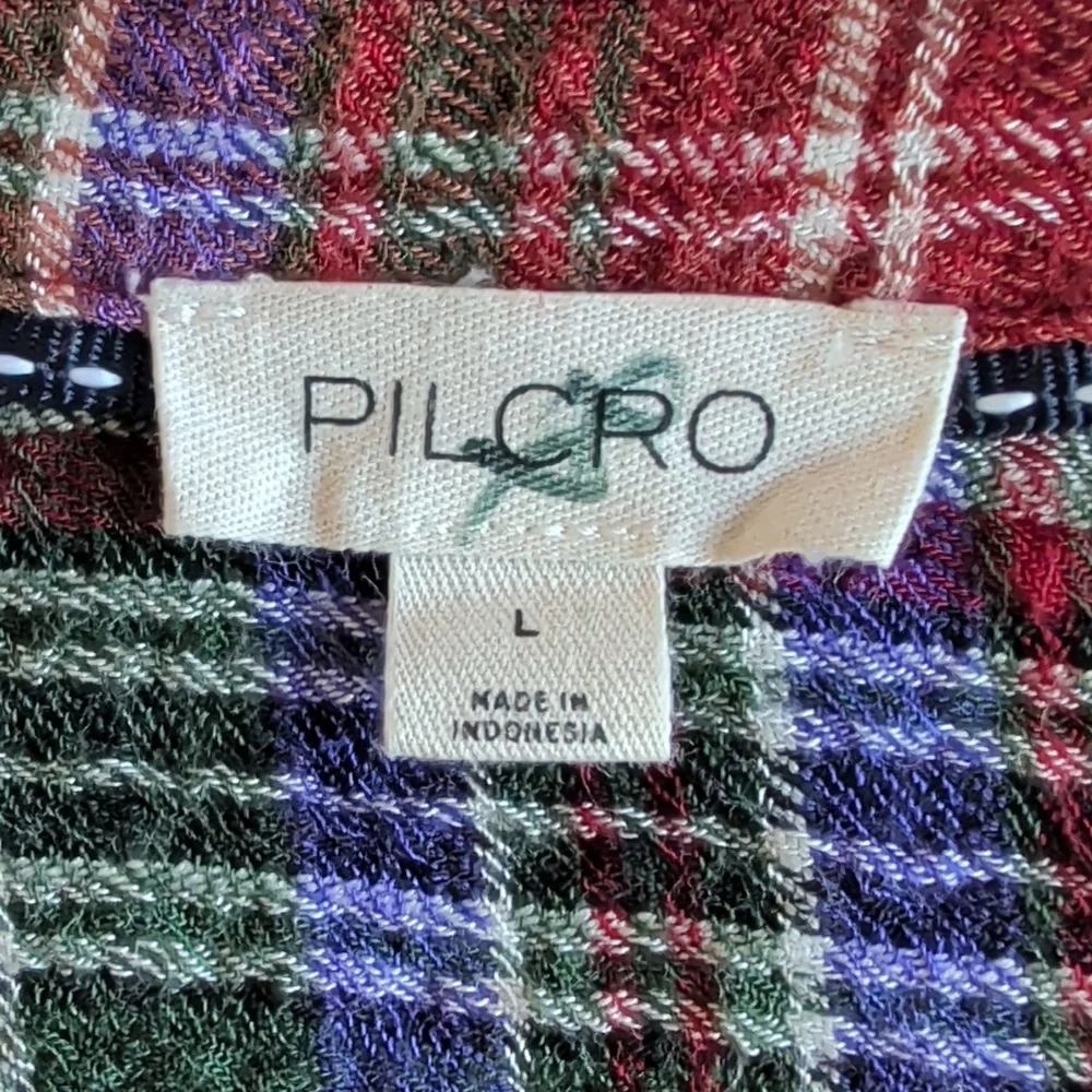 Pilcro Cinched Deep V Plaid Button Down Longsleeve Multicolor Boho Top Size L - Picture 4 of 11